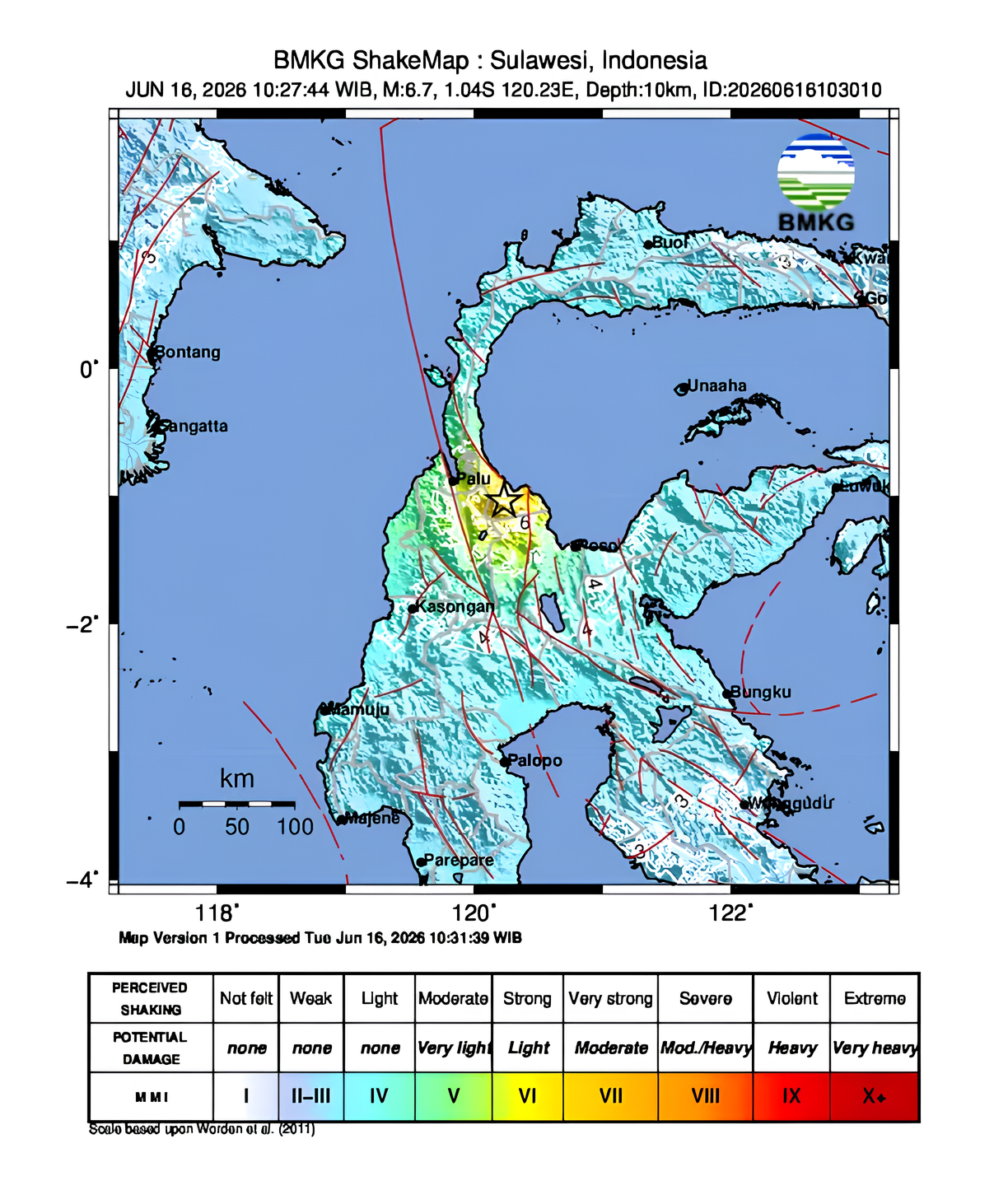 Gempa Darat Magnitudo 6,7 Guncang Sulawesi Tengah