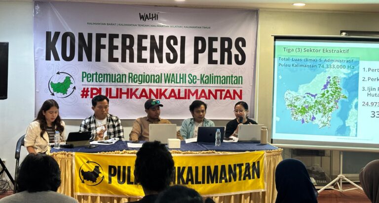 "WALHI Region Kalimantan mengungkap data krisis ekologis makro: 33,59 persen tutupan hutan Kalimantan hancur akibat beban 4.110 izin HGU dan tambang eksploitatif."