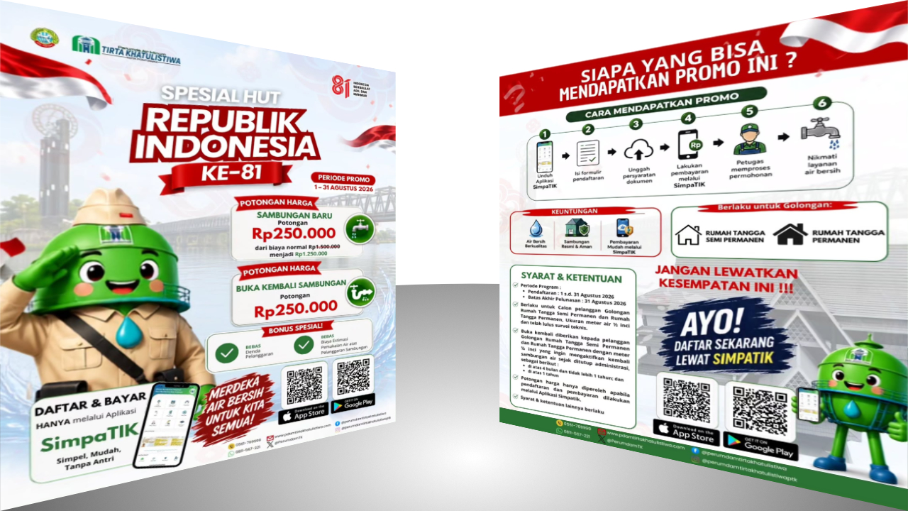 Sambut HUT RI ke-81, Perumda Tirta Khatulistiwa Beri Diskon Pasang Baru dan Bebas Denda