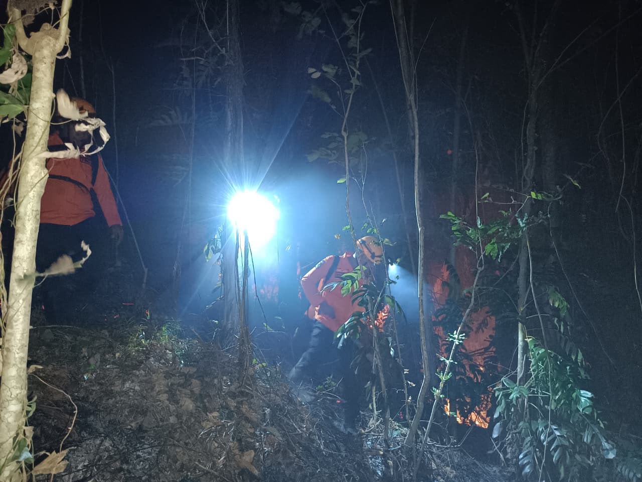 Petugas gabungan memadamkan titik api kebakaran lahan serta pendistribusian air bersih untuk masyarakat terdampak kekeringan.