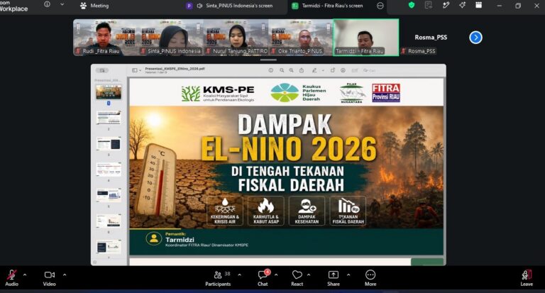 Tangkapan layar Diskusi Daring Forum Libatkan Koalisi Masyarakat Sipil Pendanaan Ekologi (KMS-PE) bertema "Dampak El-Nino 2026 di Tengah Tekanan Fiskal Daerah".