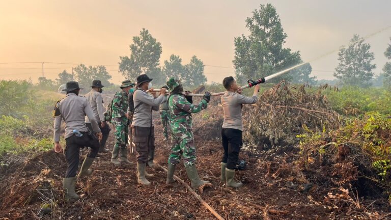 "Tim gabungan Polres Ketapang, TNI, dan BPBD bergerak cepat padamkan karhutla di Km 8 Jalan Poros Pelang–Kepuluk serta bagikan masker ke warga."