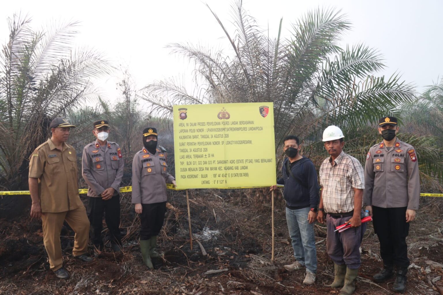 Lahan Sawit Terbakar Dipasangi Garis Polisi, Polres Landak Selidiki Karhutla PT SAE
