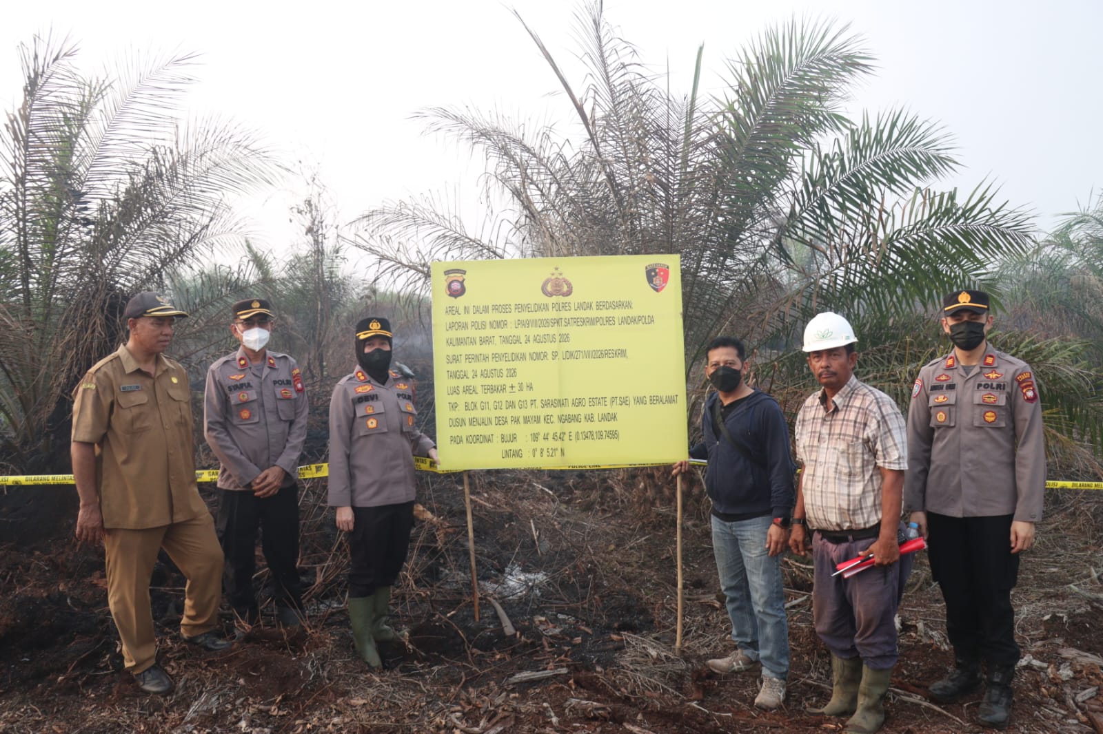 Lahan Sawit Terbakar Dipasangi Garis Polisi, Polres Landak Selidiki Karhutla PT SAE