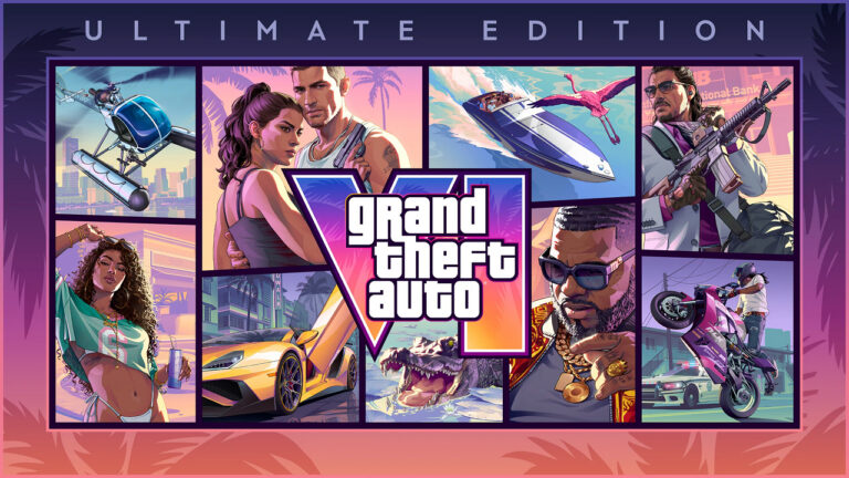 Poster promosi gim Grand Theft Auto VI menampilkan karakter utama Jason dan Lucia berlatar kota Vice City. (Dok. Rockstar Games)