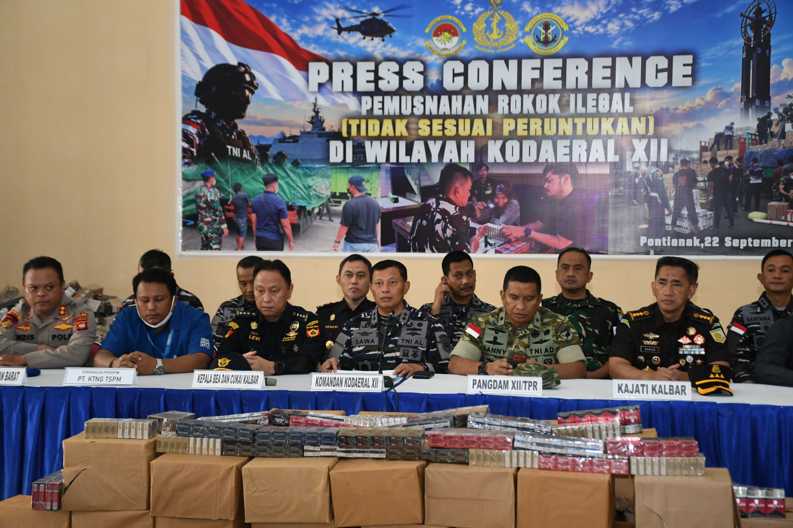 Kodaeral XII dan Bea Cukai Kalbar Musnahkan Sejuta Batang Rokok Ilegal Kiriman Jalur Laut Semarang