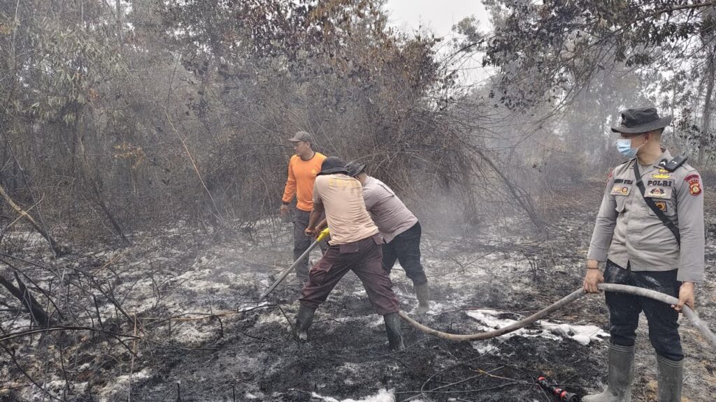 Hujan Dua Jam Belum Tuntaskan Karhutla, Polisi Suntikkan Cairan X-Fire ke Gambut Arang Limbung