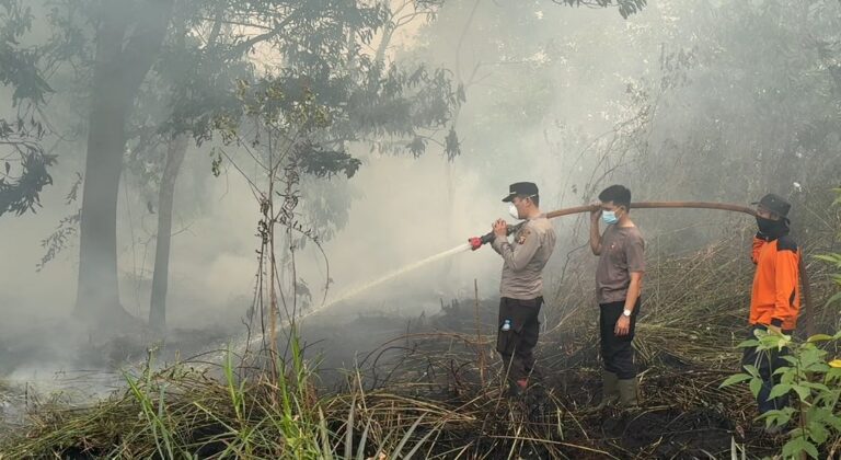 "Meski sempat diguyur hujan, bara api karhutla lahan gambut di Desa Limbung Kubu Raya kembali menyala, tim gabungan berupaya cegah api dekati rumah warga."