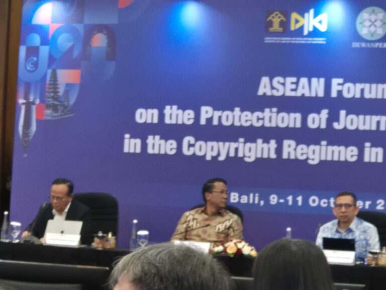 "Menkum Supratman Andi Agtas tegaskan pelindungan hak cipta dan nilai ekonomi karya jurnalistik dari pemanfaatan platform digital dalam forum ASEAN di Bali."