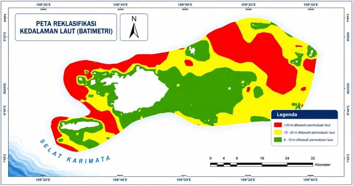 Peta klasifikasi kedalaman laut perairan Cagar Alam Karimata